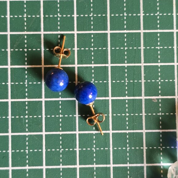 Lapiz Lazuli & 10K gold ball stud earrings, vintage. - Picture 4 of 6